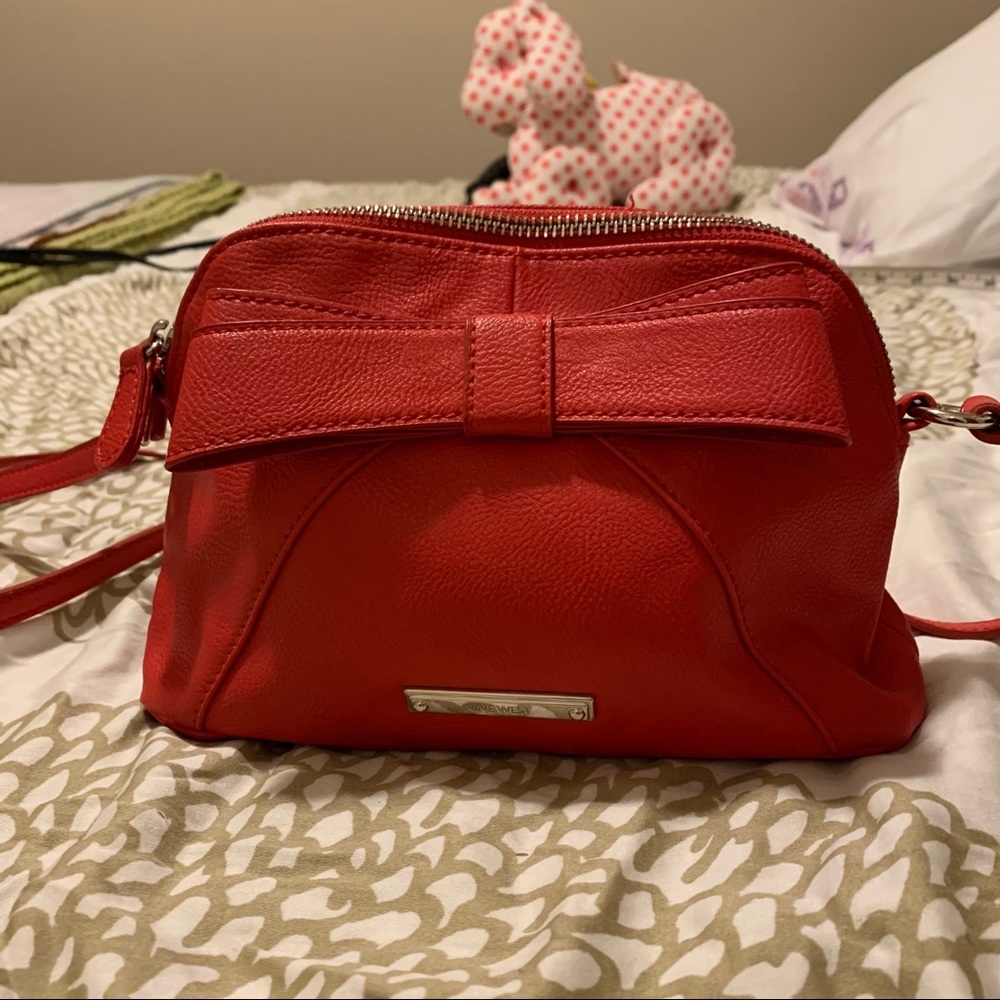 Nine West Small Red over shoulder bow Purse Bag